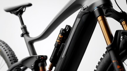 Fototapeta premium Advanced Full Suspension Mountain Bike, Close Up Shot of Frame and Suspension