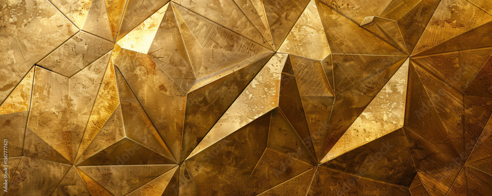 Poster golden textured geometric facade with subtle lighting creating an intricate background