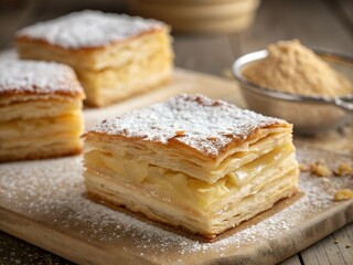 Flaky Custard-Filled Pastry with Powdered Sugar