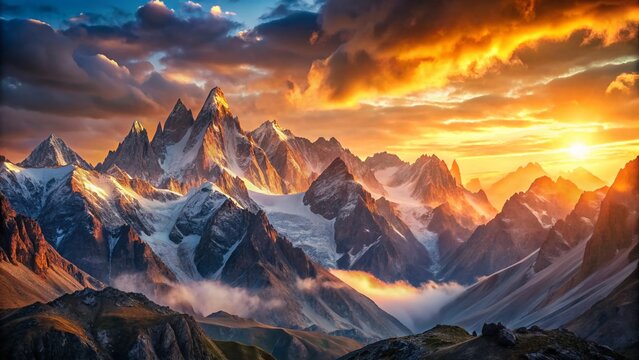 Majestic Hindu Kush Mountains: Sunrise Over Rugged Peaks