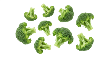Brócoli esparcidos volando sobre fondo blanco o png transparente