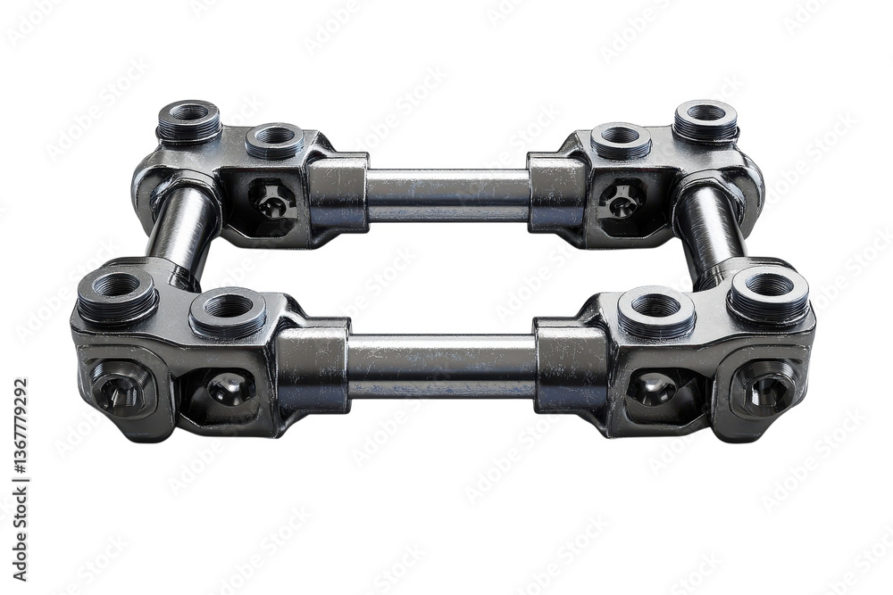 Poster a precision-engineered metal linkage, a robust and intricate design showcasing strength and seamless