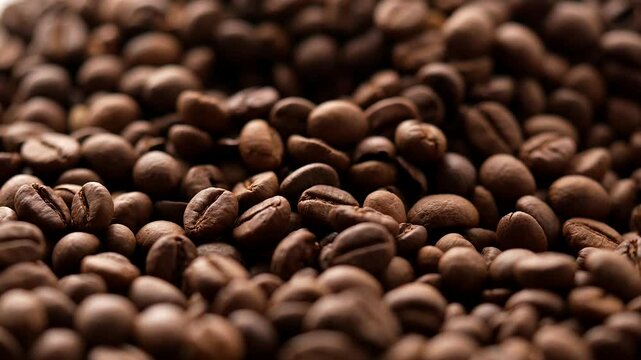 Close up of coffee beans. Coffee beans kept on rotating disk.