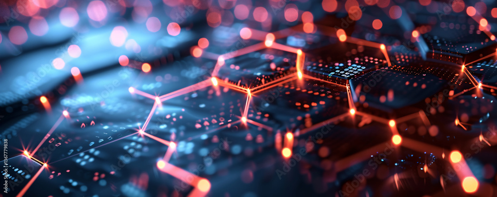 Poster hexagonal network glows while transferring complex data