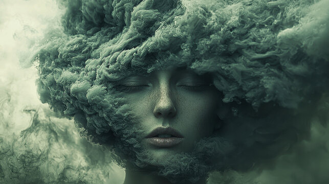 Swirling tornado replaces head, symbolizing overwhelming stress in dynamic and surreal representation