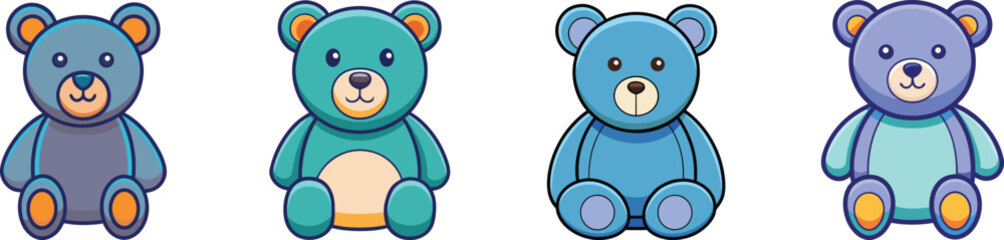 Fototapeta premium Vector Illustration of Cute Teddy Bears, A series of adorable teddy bear designs with soft colors and simple, playful expressions, perfect for children’s themes. 