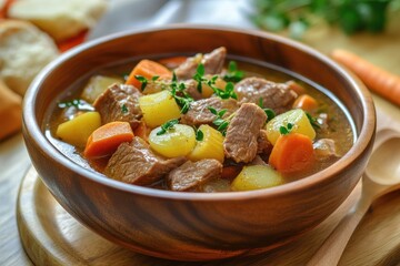 A bowl of cawl with Welsh lamb and vegetable stew