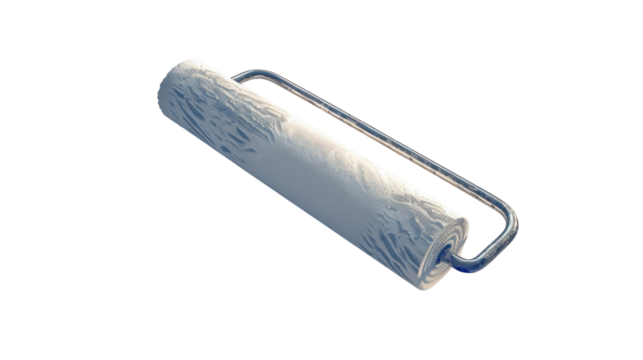 Painting Roller: A close-up shot of a paint roller, its fluffy texture hinting at the soft strokes it can achieve, ready to transform the surface it touches.