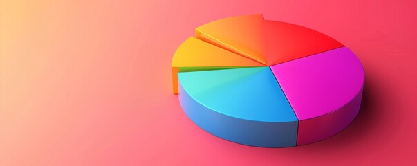 Obraz premium Vibrant 3d pie chart depicting market shares on a pink backdrop - digital illustration