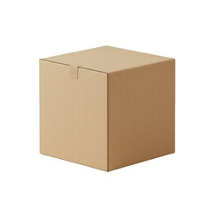 A simple studio shot of a closed cardboard box sitting isolated on a transparent background