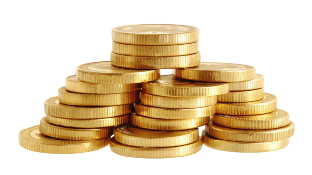 Financial Fortitude: Stacks of shimmering gold coins symbolize wealth, prosperity, and financial stability, a timeless representation of value and investment.