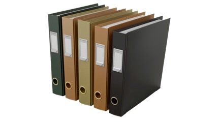 Organized Archiving: A tidy assortment of ring binders standing in a row, each labeled, signifying precision and order