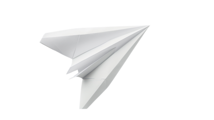 Paper Airplane's Flight: A clean, high-angle shot of a precisely crafted paper airplane, symbolizing dreams and aspiration, poised ready to glide in a bright, open space.