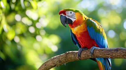 Obraz premium A parrot sitting on a tree branch singing its favorite tunes . 