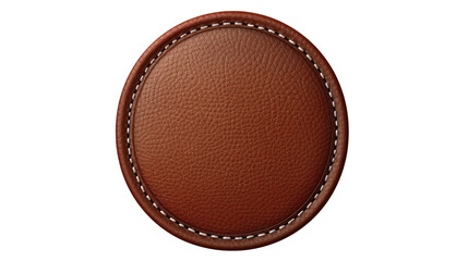 Round Leather Coaster: A close-up of a circular brown leather coaster with intricate stitching, highlighting the texture and quality of the material.