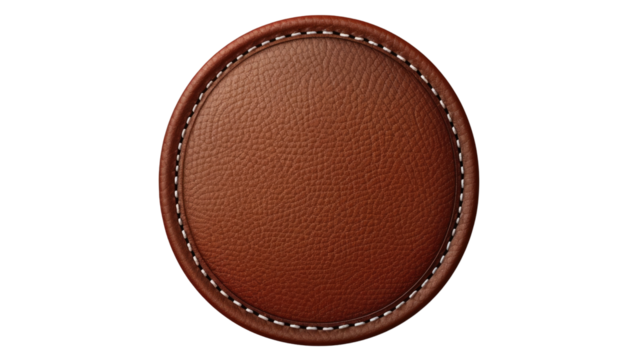Round Leather Coaster: A close-up of a circular brown leather coaster with intricate stitching, highlighting the texture and quality of the material.
