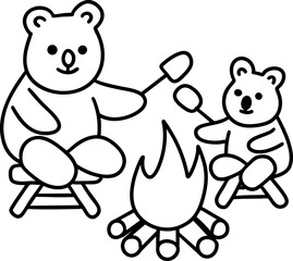 Bear Fathers Day,Cozy bears roasting marshmallows by campfire, creating warm and joyful atmosphere