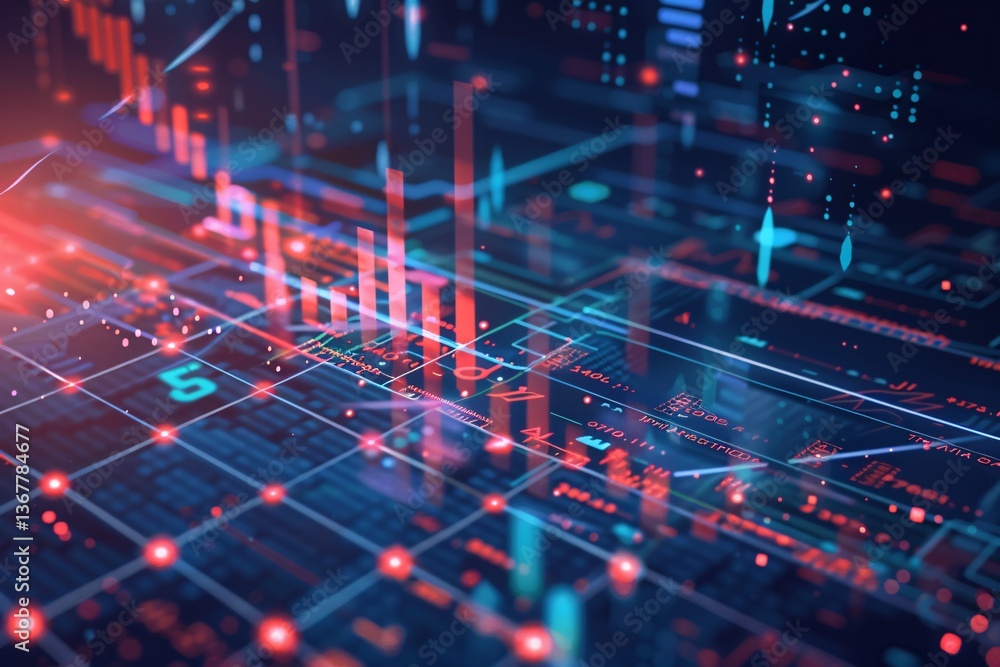 Poster futuristic technology background with glowing charts and graphs representing data analysis and finan