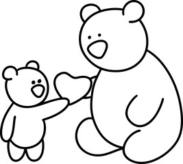 Bear Fathers Day,Cute bear illustration showing parent bear receiving heart from its child, symbolizing love and affection