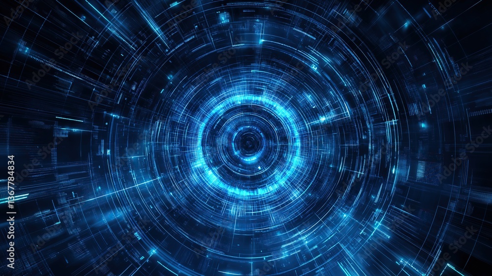 Aufkleber abstract futuristic background with blue glowing digital patterns and holographic elements
