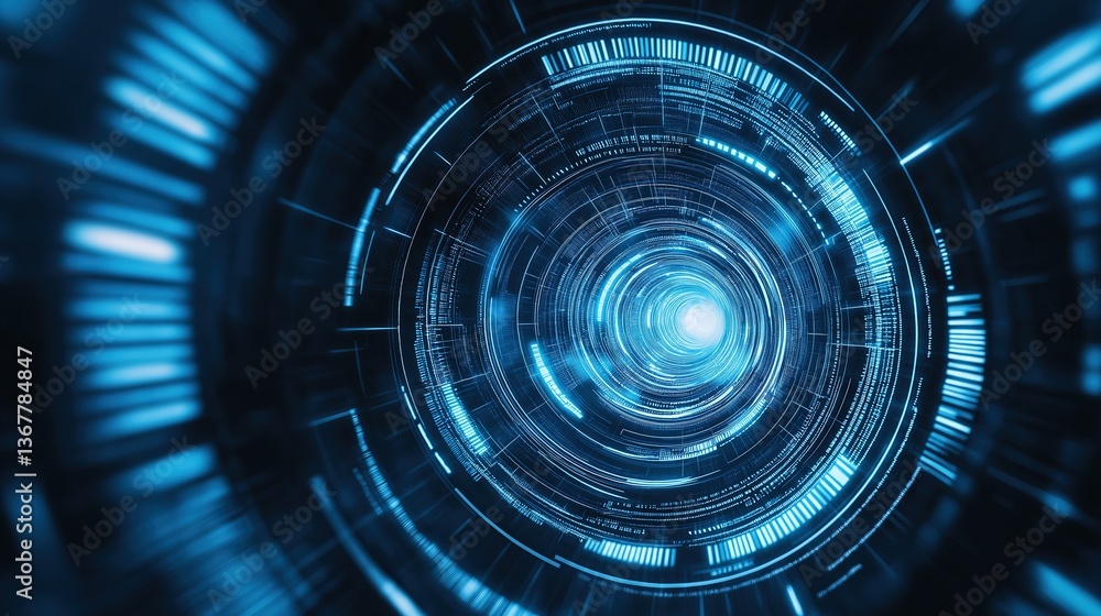 Poster abstract futuristic background with blue glowing digital patterns and holographic elements