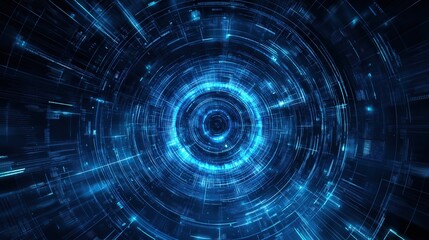 Abstract Futuristic Background with Blue Glowing Digital Patterns and Holographic Elements