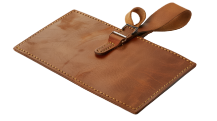 Leather Luggage Tag: Close-up of a sleek, leather luggage tag, a symbol of travel and adventure, ready to embark on a journey.