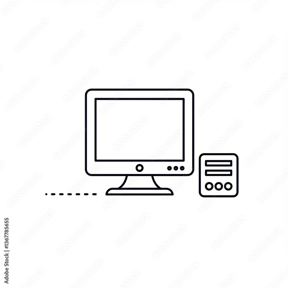 Poster minimalist outline icon of a desktop computer and monitor