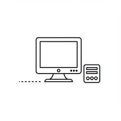 Fototapeta premium Minimalist outline icon of a desktop computer and monitor