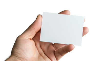 A Helping Hand: A close-up shot focuses on a human hand holding a blank card, perfect for inserting any type of content.