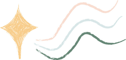 Crayon Star and Wavy Lines