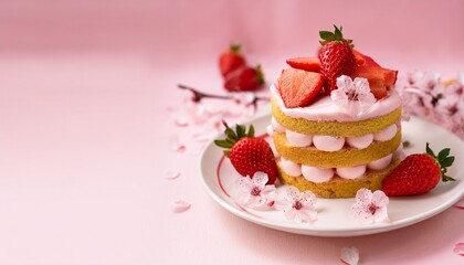 桜と苺のショートケーキ