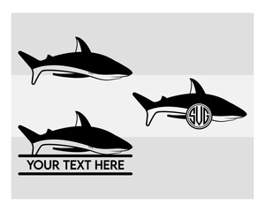 Shark SVG, Shark Silhouette Svg, Shark Fish svg, Silhouette Svg Cut File Svg, Shark Clipart Svg, Shark Vector svg, Animal Svg, Shark Monogram, Circle Monogram, Split Monogram