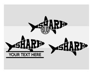 Shark SVG, Shark Silhouette Svg, Shark Fish svg, Silhouette Svg Cut File Svg, Shark Clipart Svg, Shark Vector svg, Animal Svg, Shark Monogram, Circle Monogram, Split Monogram