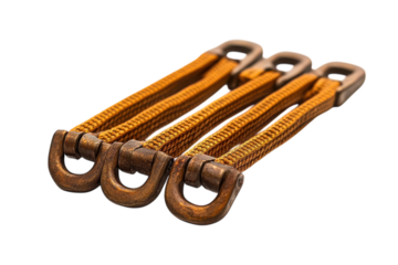 Three Sturdy Golden-brown Cords With Antique Bronze Hooks, Tightly Bound Together, Showcasing Durability And Resilience Against A Clean Isolated on Transparent Background