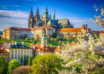 Fototapeta premium Majestic Prague Castle: Sunny Spring Day in Czech Republic