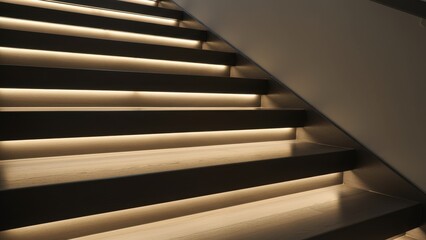 Modern staircase with warm, ambient lighting. Elegant interior architecture.