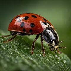 ladybug on a green leaf