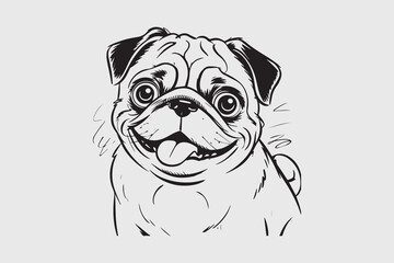 pug dog Black and White Vector