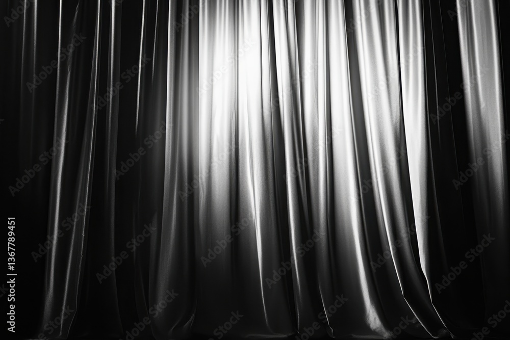 Poster dramatic theater curtains illuminated by soft light in a classic performance setting