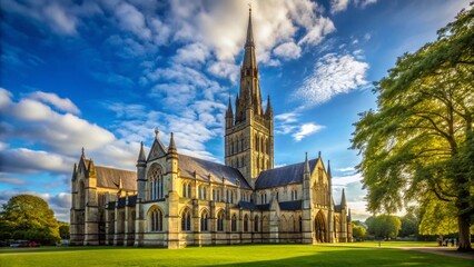 Majestic Salisbury Cathedral Spire, England - Architectural Landmark Stock Photo