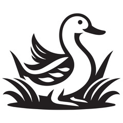 Obraz premium Duck silhouette black and white vector icon