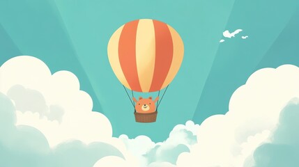 Fototapeta premium Cute Bear in Hot Air Balloon