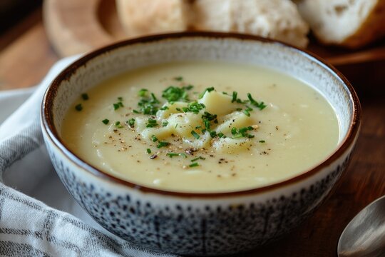 A creamy bowl of Cornish yarg and potato soup