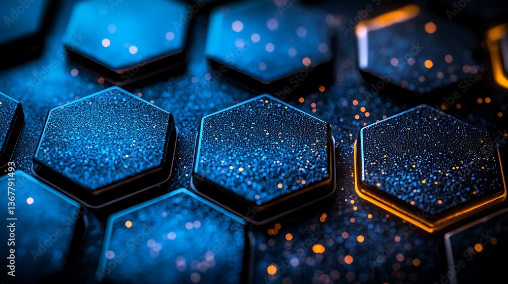 Poster blue and orange hexagon pattern texture background
