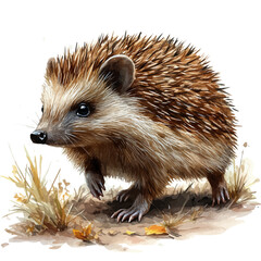 A watercolor painting of a hedgehog, isolated on a white background. Hedgehog vector.

