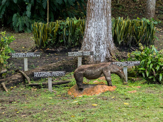 Welcome sign at the Mesoamerican archaeological site of Lamanai (Submerged Crocodile), Belize