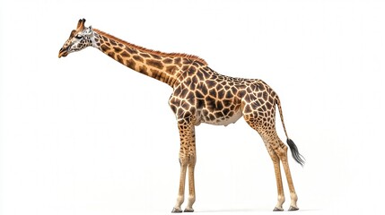 Naklejka premium Graceful giraffe standing against a white background.