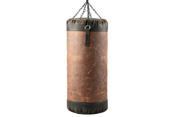 Vintage Leather Punching Bag for Boxing Training isolated on transparent background. PNG
