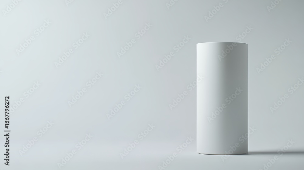 Fototapete a white cylindrical column stands upright against a light gray background, showcasing its smooth tex